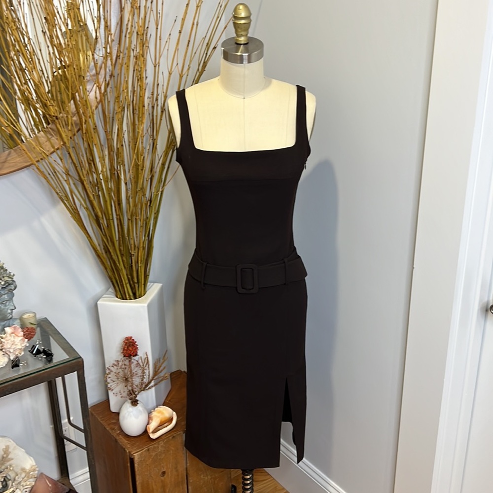 Chocolate Brown Sleeveless Bodycon Dress with Matching Belt by JORYA, Size 6